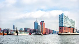 Hamburg, Germany - FEBRUARY 16, 2017: panoramic view of Hamburg city